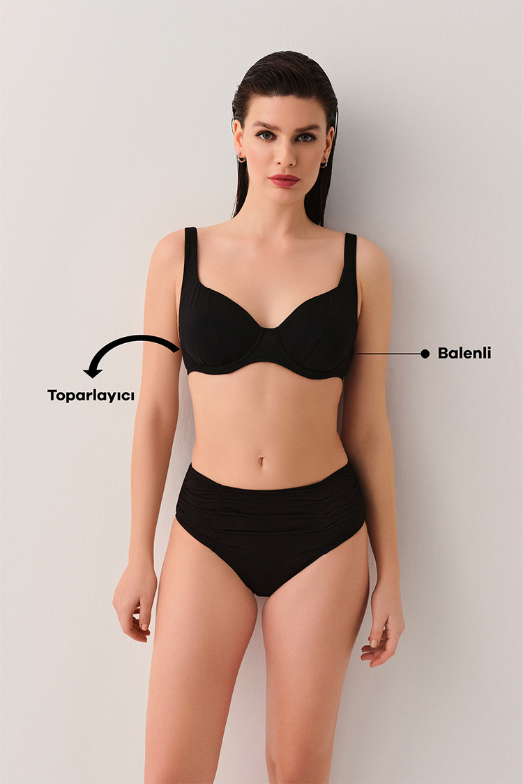 Siyah Balenli Toparlayıcı Bikini Üst
