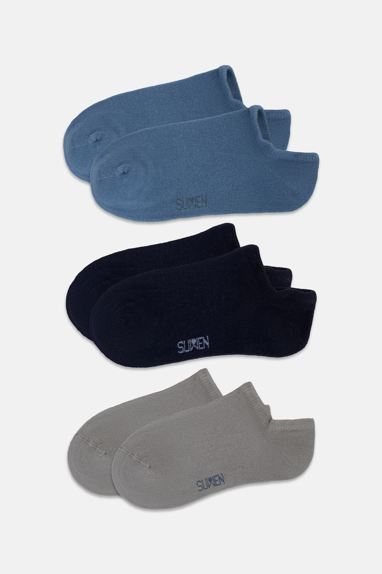 Lacivert / Indigo / Gri Görünmez 3'lü Sneaker Çorap