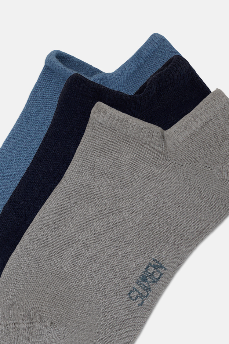 Lacivert / Indigo / Gri Görünmez 3'lü Sneaker Çorap