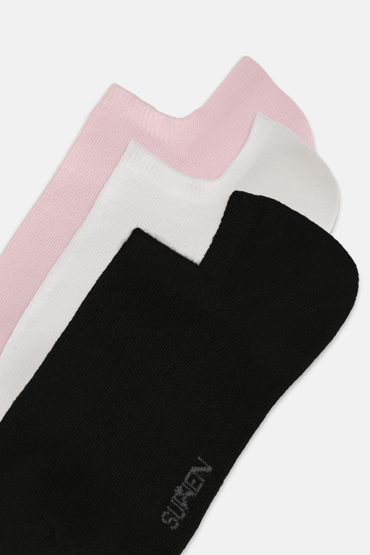 Siyah / Beyaz / Pembe Görünmez 3'lü Sneaker Çorap