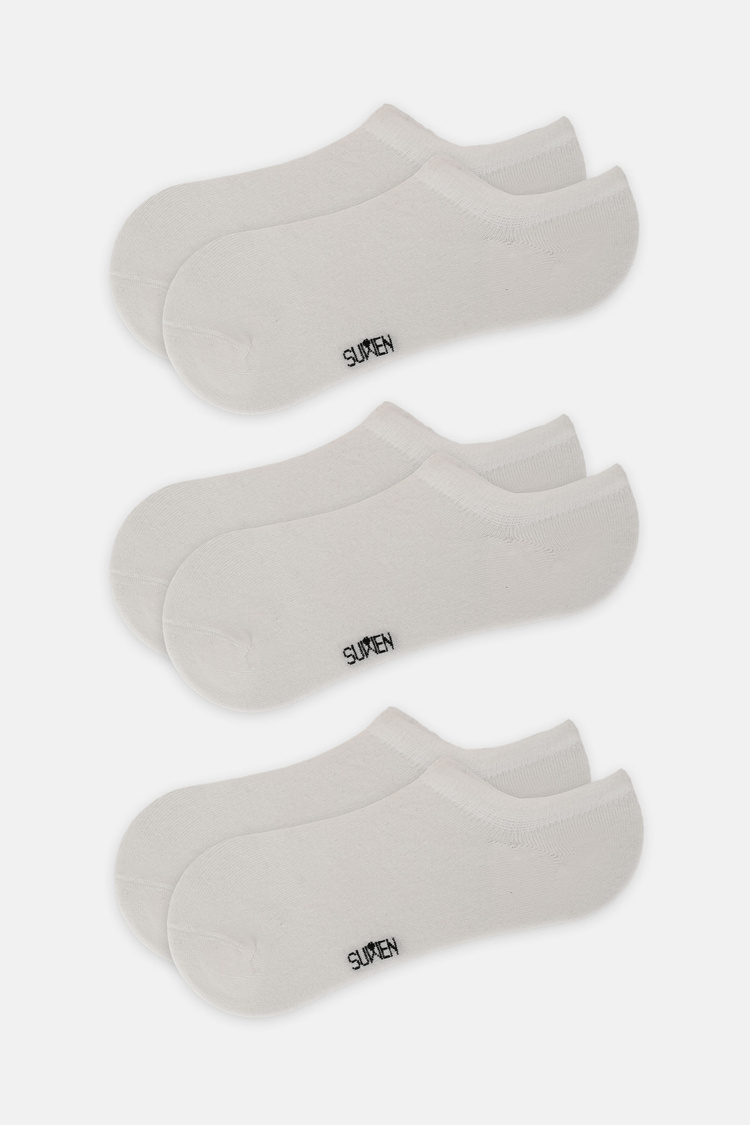 Beyaz / Beyaz / Beyaz Görünmez 3'lü Modal Sneaker Çorap