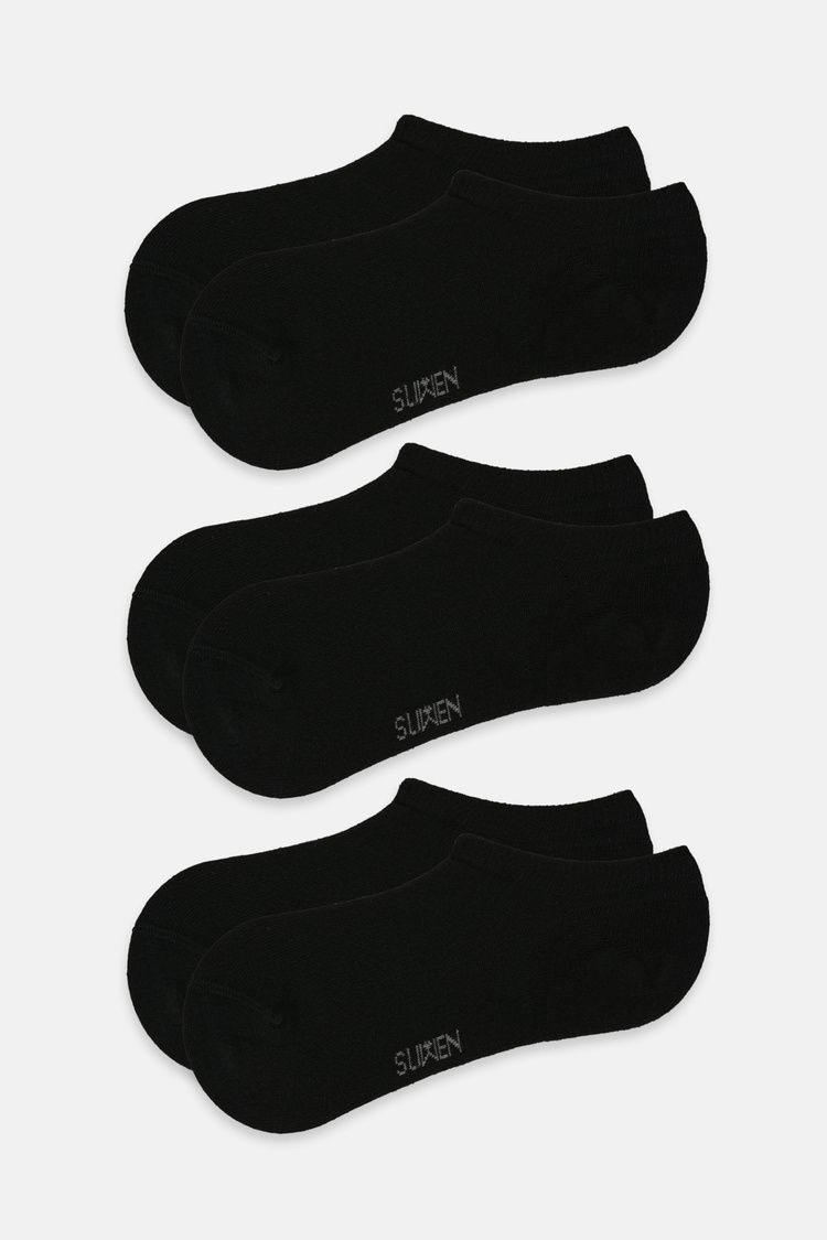 Siyah / Siyah / Siyah Görünmez 3'lü Modal Sneaker Çorap