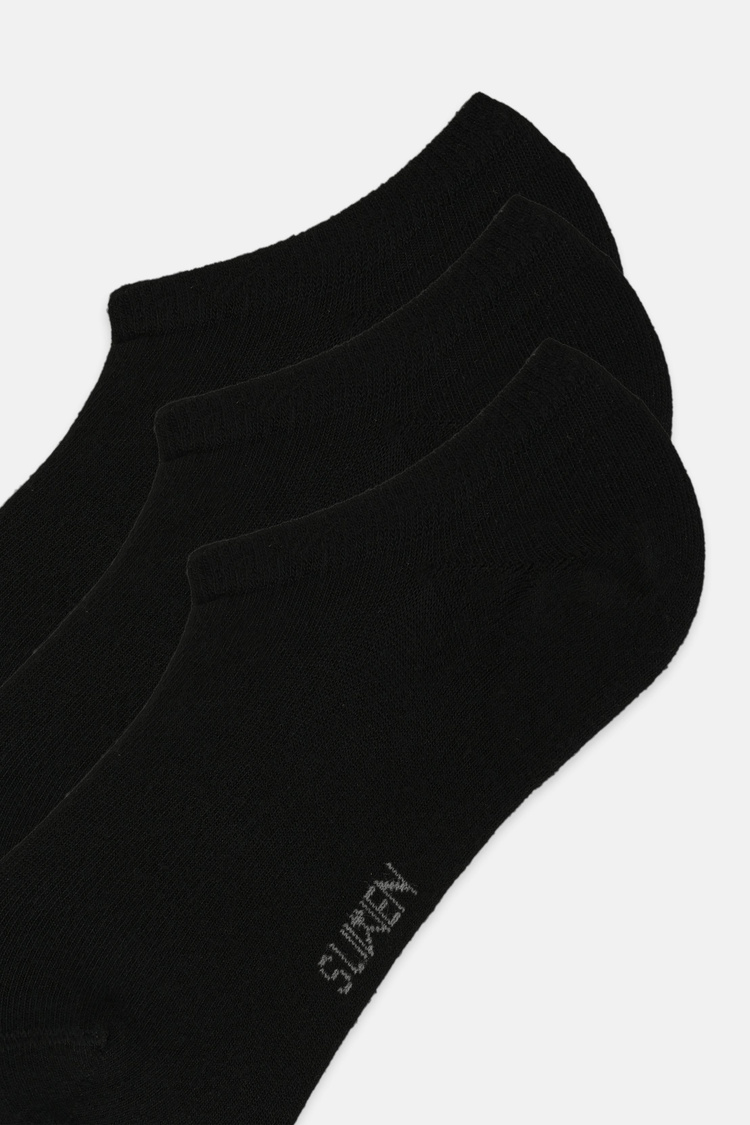 Siyah / Siyah / Siyah Görünmez 3'lü Modal Sneaker Çorap