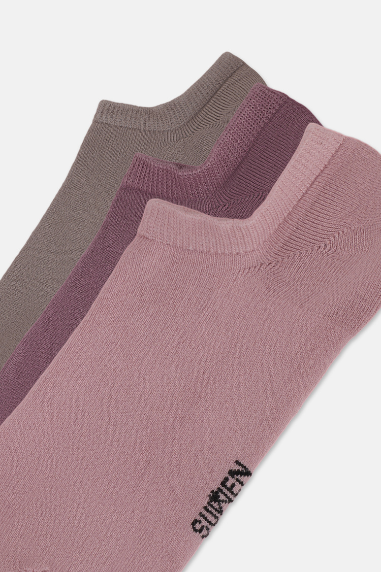 Mor / Pembe / Kahverengi Görünmez 3'lü Modal Sneaker Çorap