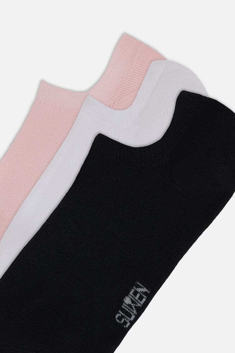 Siyah / Beyaz / Pembe Görünmez 3'lü Modal Sneaker Çorap