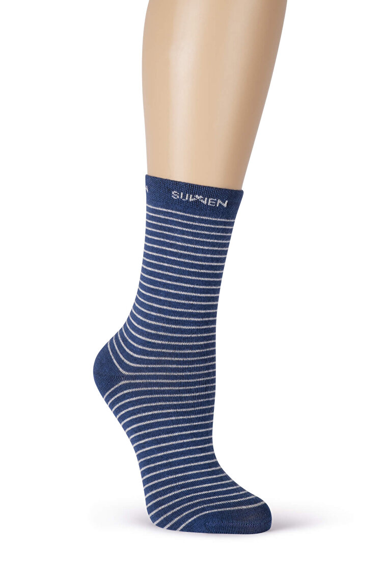 Koyu Lacivert Stripe Logo Soket Çorap