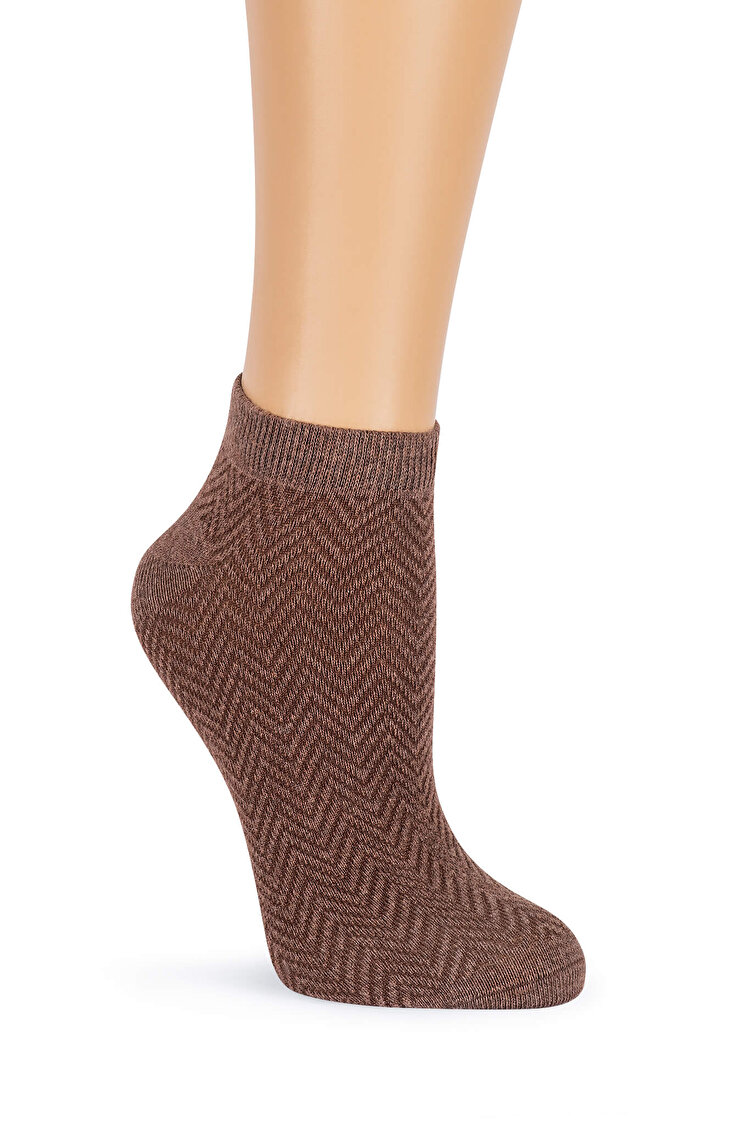Kahverengi Cable Knitted Patik Çorap
