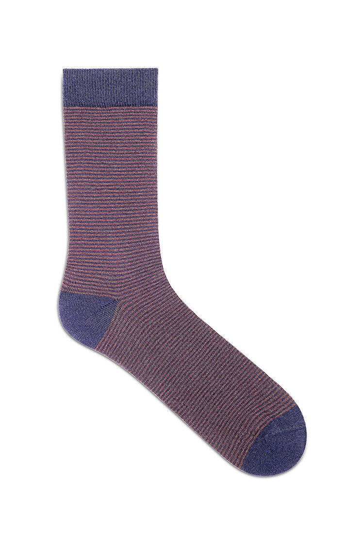 Lacivert Men Stripe Soket Çorap