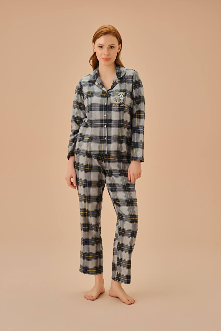 Gri Melanj Ekoseli Forest Maskülen Pijama Takımı