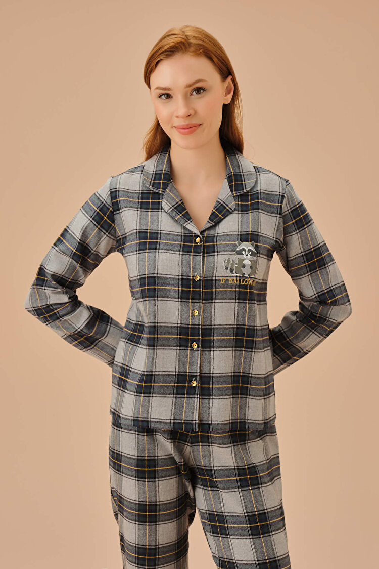 Gri Melanj Ekoseli Forest Maskülen Pijama Takımı