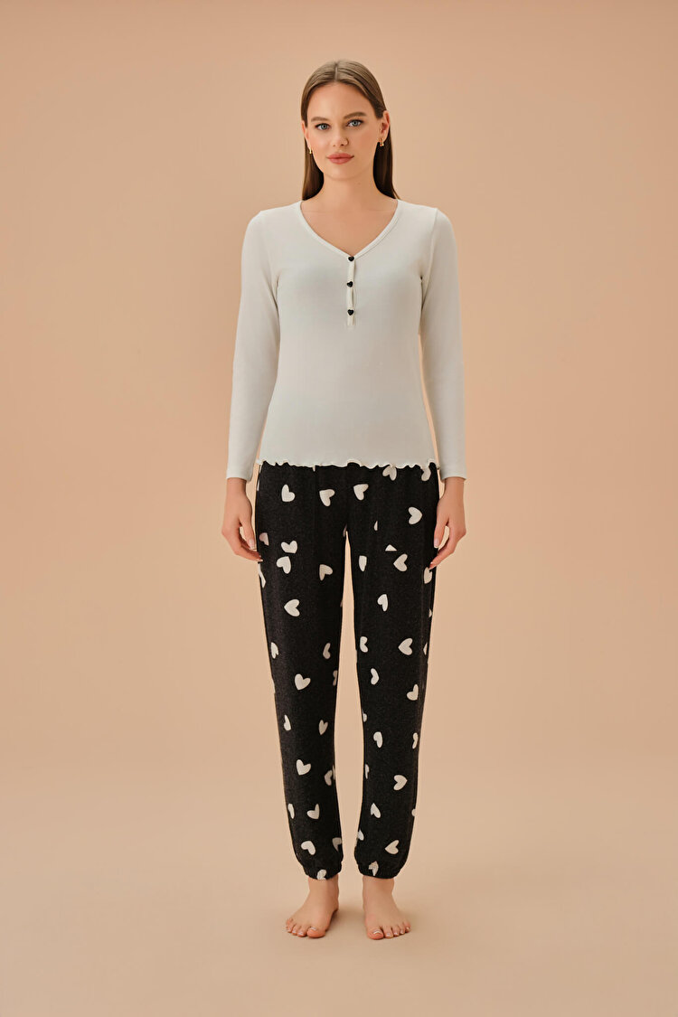 Siyah Desenli Sweety Pijama Takımı