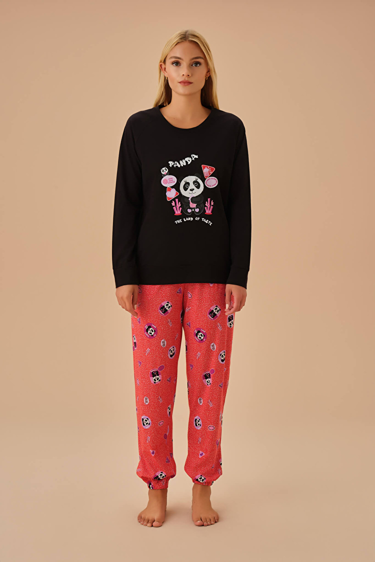 Red Print Panda Pyjamas Set SUWEN