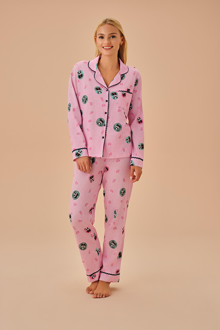Pink Print Panda Masculine Pyjamas Set SUWEN