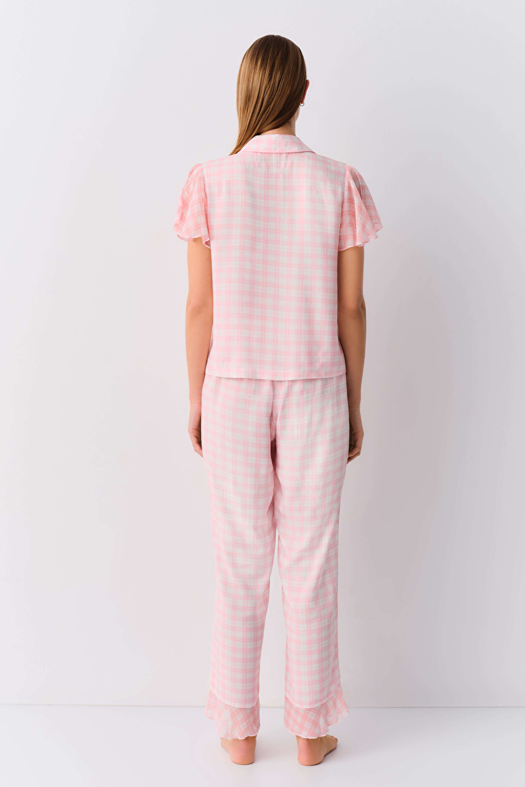 Pink Plaid Dixie Masculine Pyjamas Set SUWEN