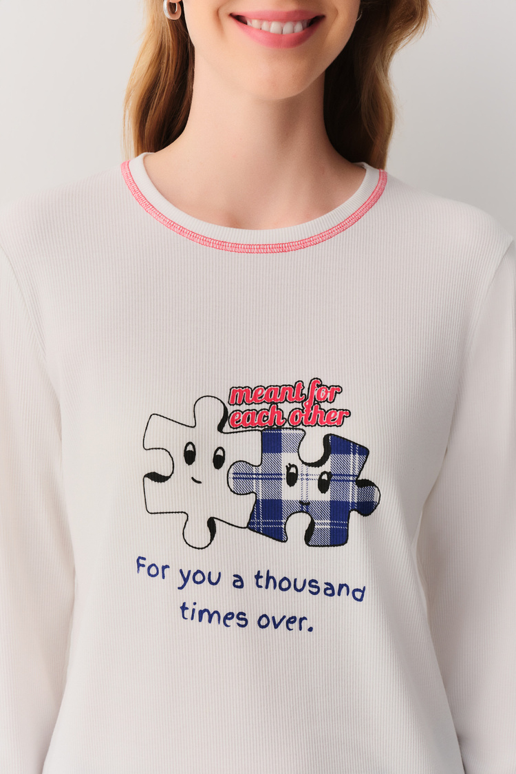 Mavi Ekoseli Friends Pijama Takımı