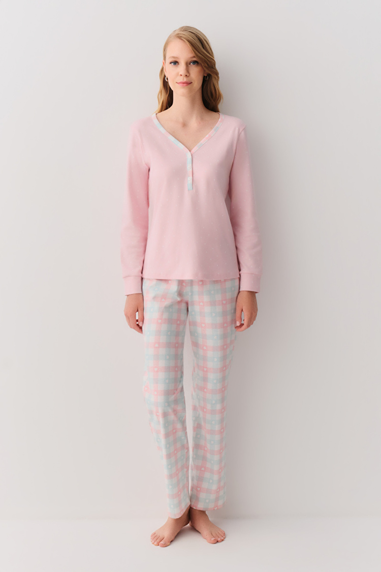 Pink Plaid Cute Pyjamas Set SUWEN