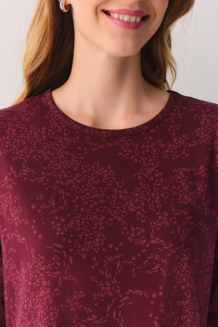 Bordo Cotton Comfort Uzun Gecelik