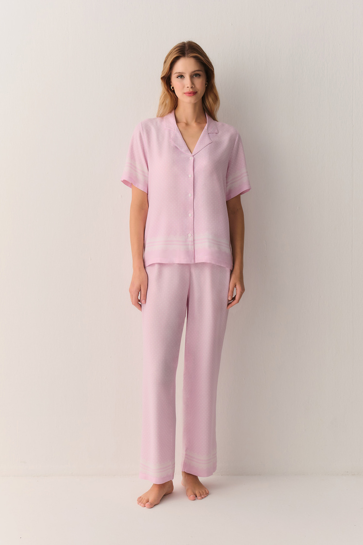 Pembe Cute Gömlek Yaka Pijama Takımı