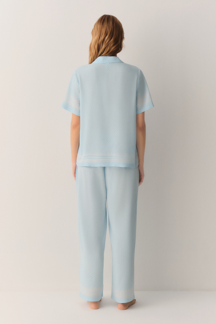 Mavi Desenli Cute Gömlek Yaka Pijama Takımı