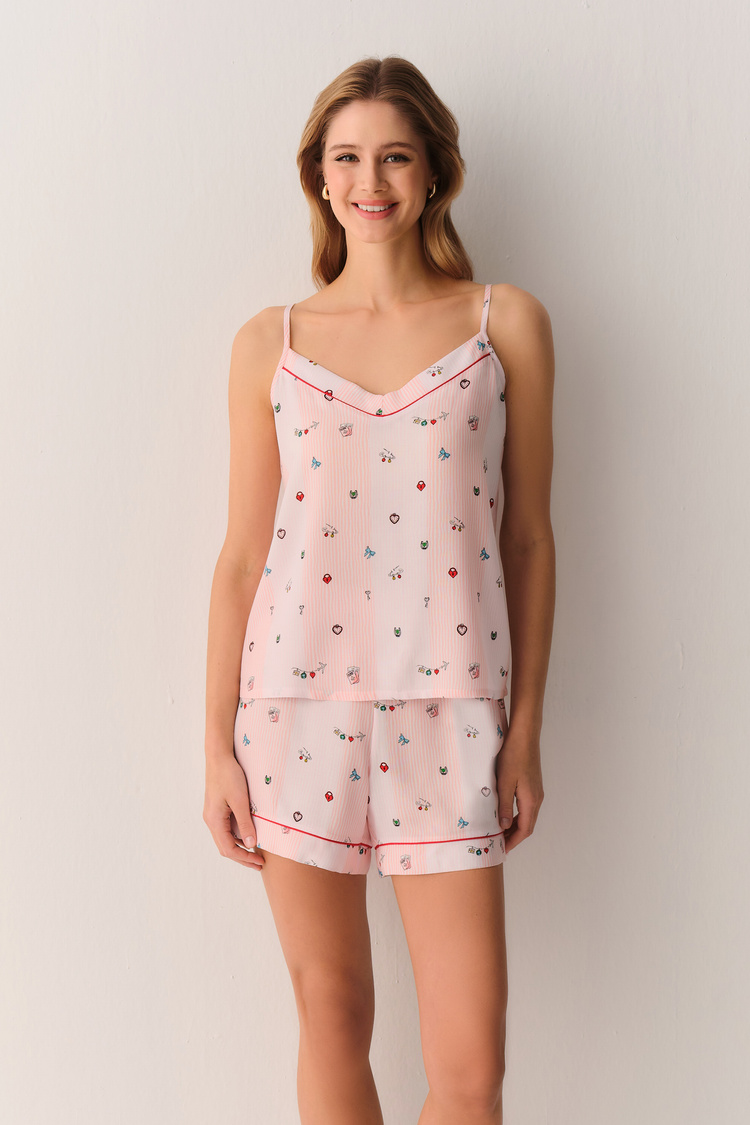 Pembe Smile Atlet Şort Pijama Takımı
