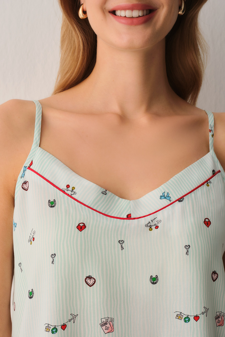 Yeşil Desenli Smile Atlet Şort Pijama Takımı