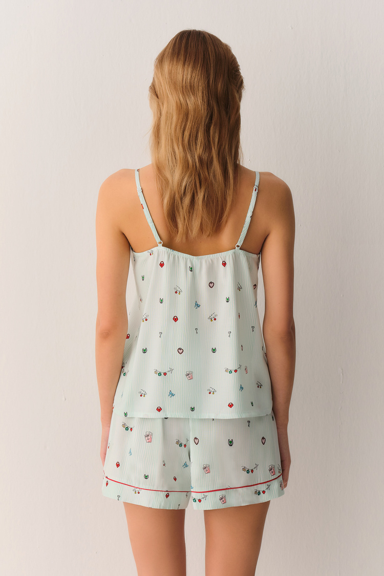 Yeşil Desenli Smile Atlet Şort Pijama Takımı