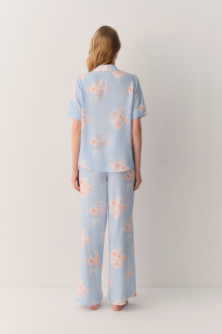 Mavili Freya Gömlek Yaka Pijama Takımı