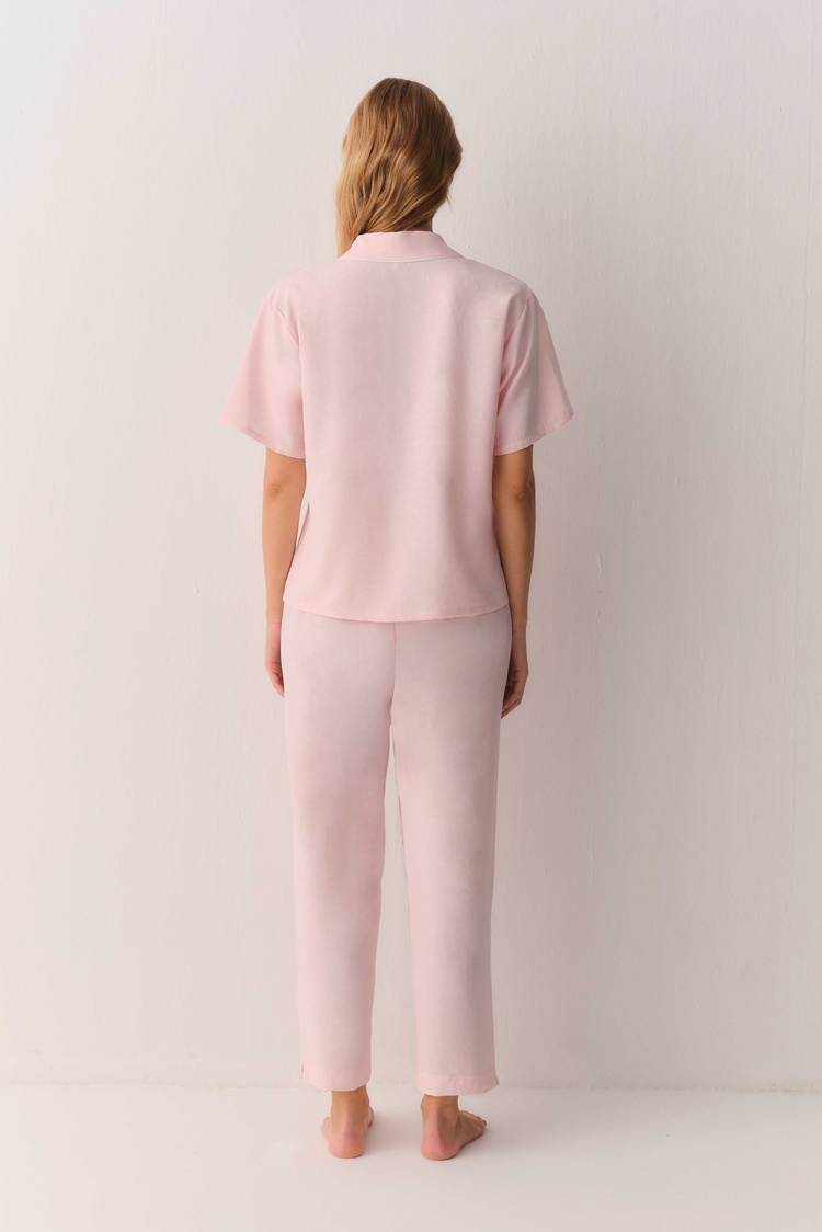 Pembe Amanda Gömlek Yaka Pijama Takımı