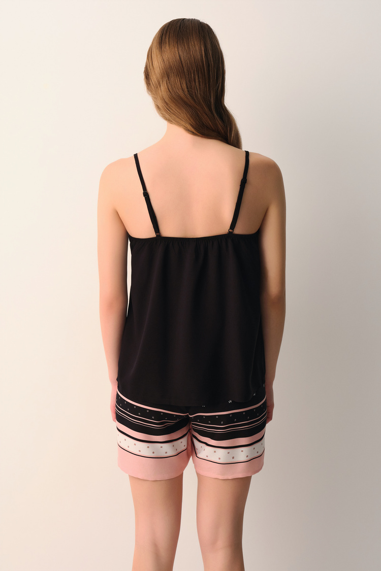 Siyah Desenli Monogram Atlet Şort Pijama Takımı