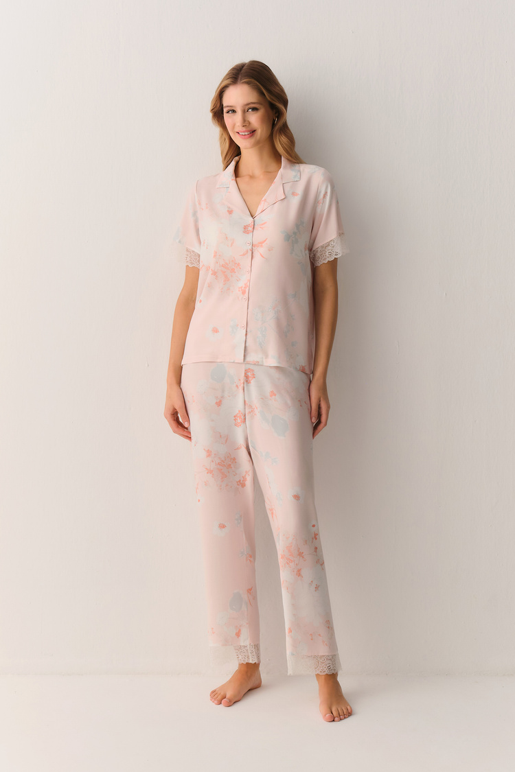 Pembe Nicole Gömlek Yaka Pijama Takımı