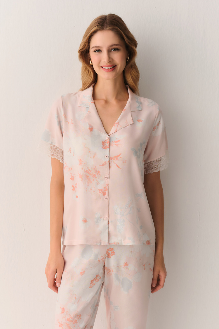 Pembe Nicole Gömlek Yaka Pijama Takımı