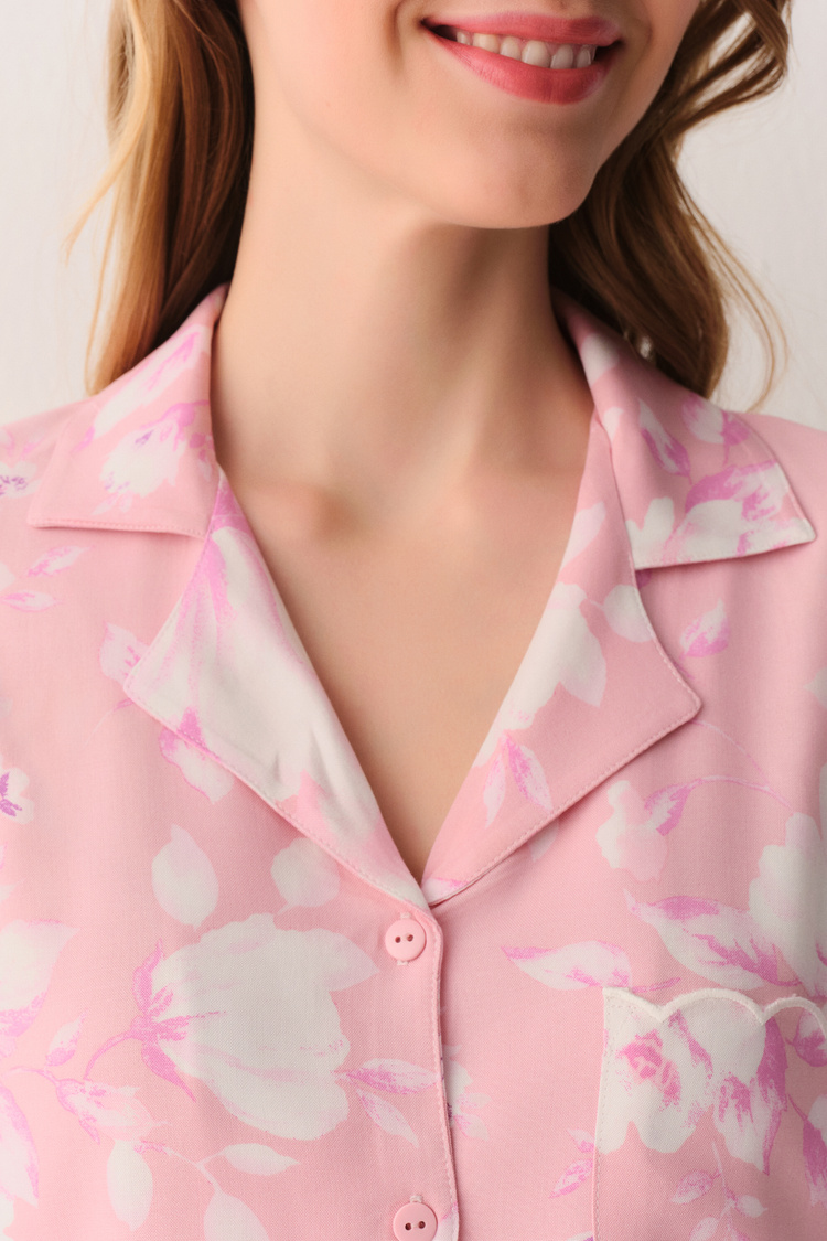 Pembe Ashley Gömlek Yaka Pijama Takımı
