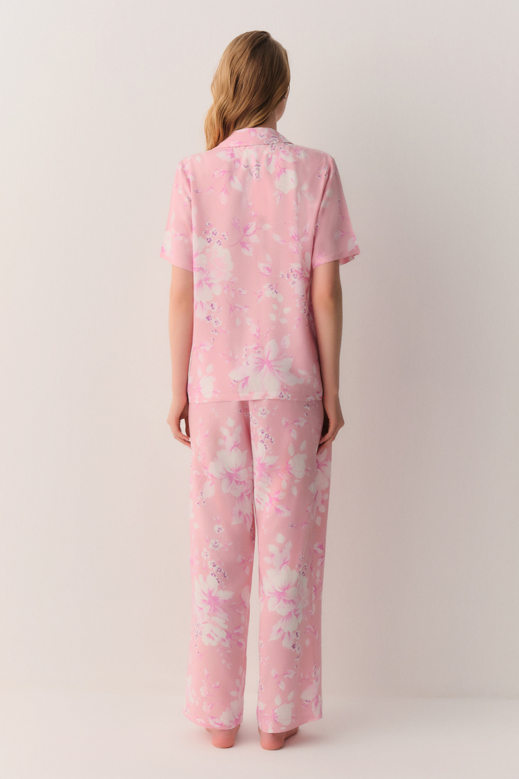 Pembe Ashley Gömlek Yaka Pijama Takımı