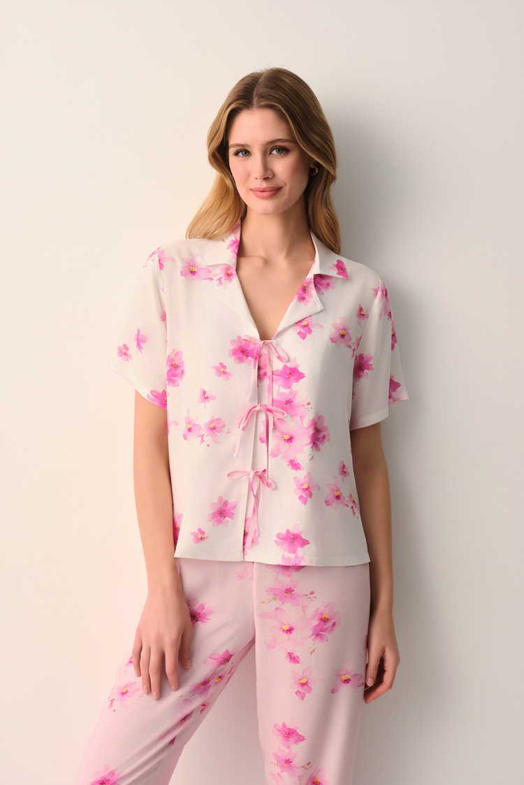 Pembe Serena Gömlek Yaka Pijama Takımı