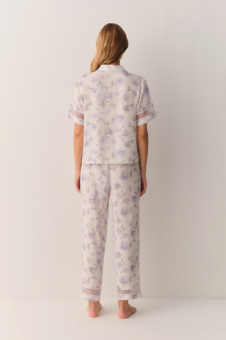 Lila Desenli Lilac Gömlek Yaka Pijama Takımı