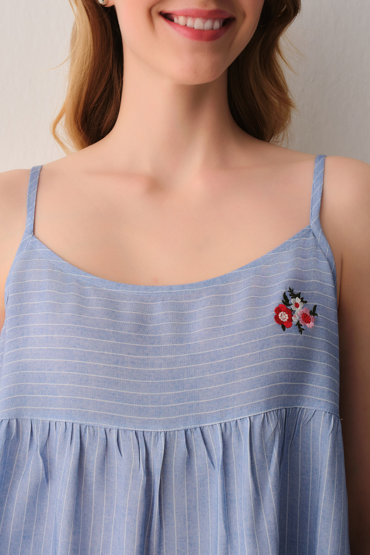 Mavi Çizgi Baskılı Almira Atlet Şort Pijama Takımı