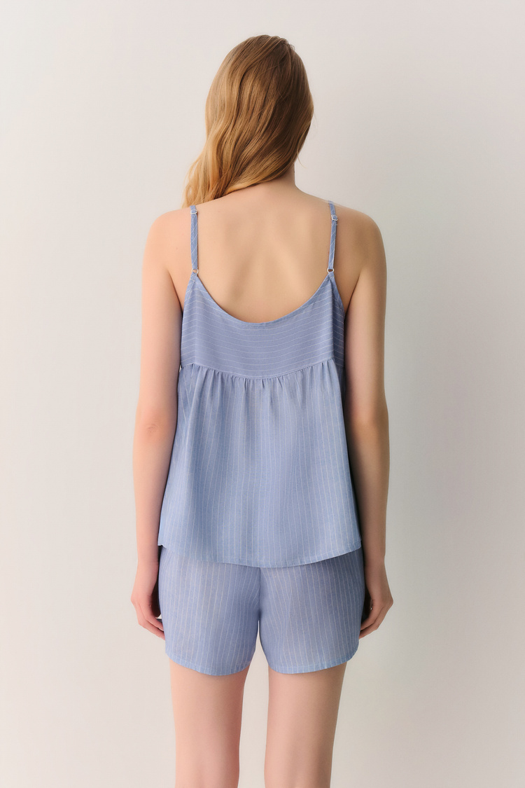 Mavi Çizgi Baskılı Almira Atlet Şort Pijama Takımı