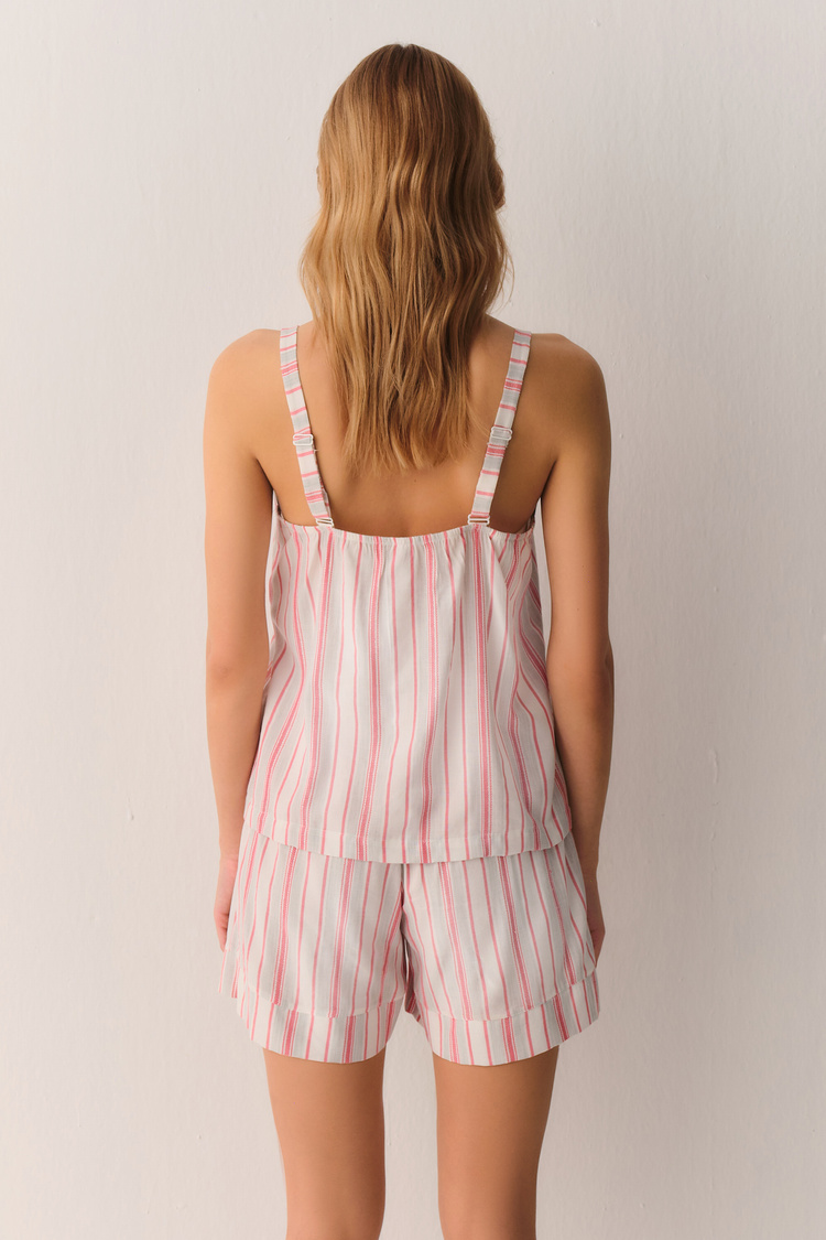Pembe Çizgili Loren Atlet Şort Pijama Takımı