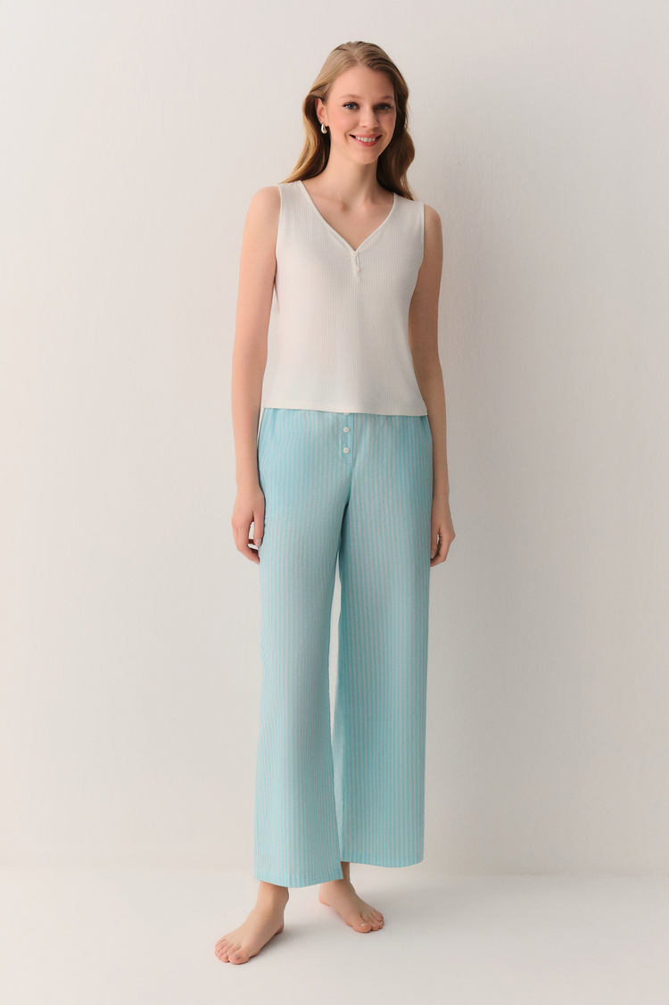 Yeşil Çizgili Minty Atlet Pantolon Pijama Takımı