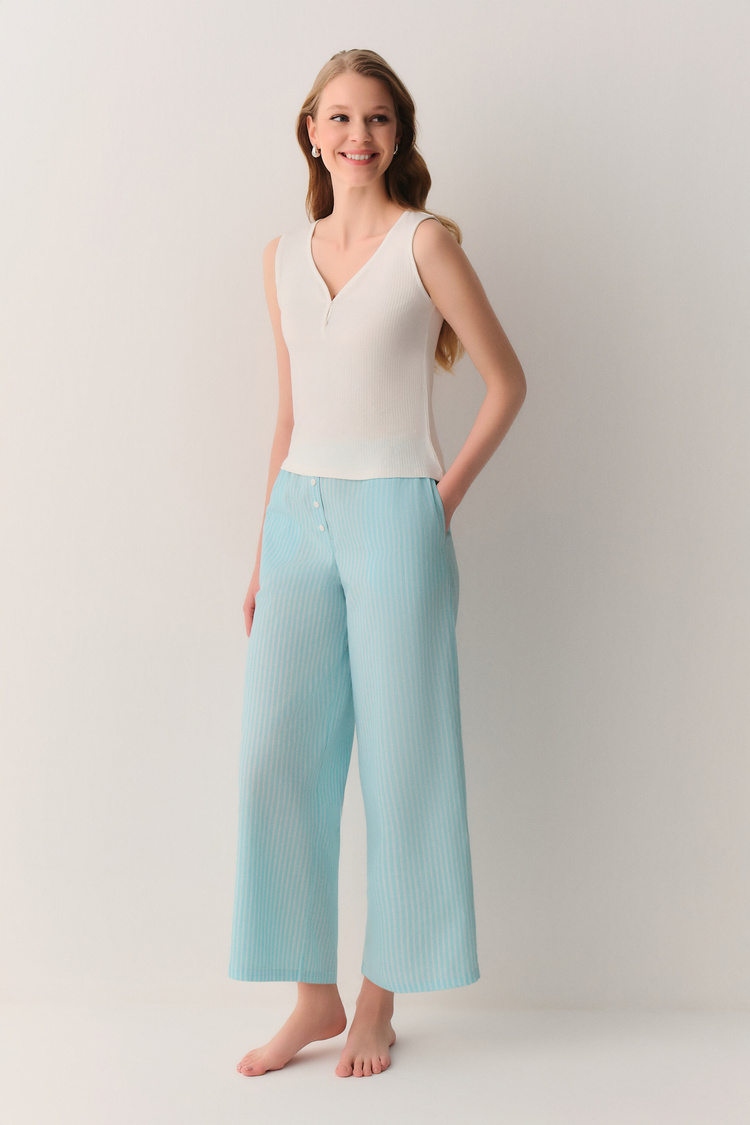 Yeşil Çizgili Minty Atlet Pantolon Pijama Takımı