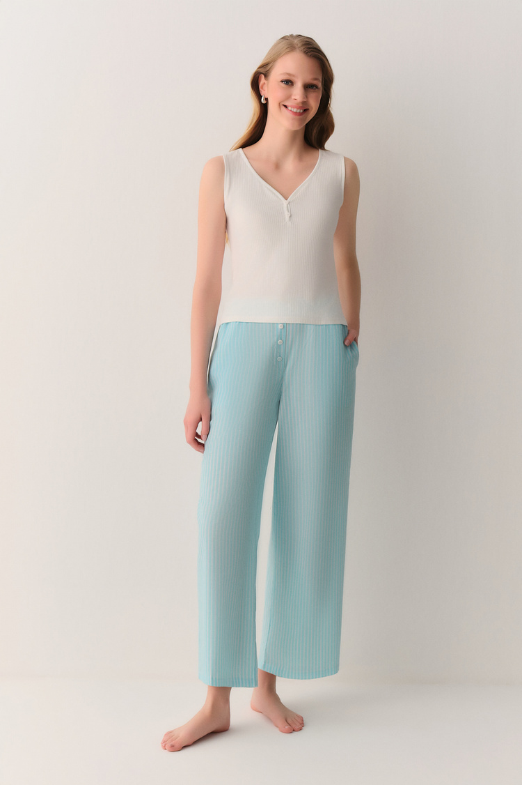 Yeşil Çizgili Minty Atlet Pantolon Pijama Takımı