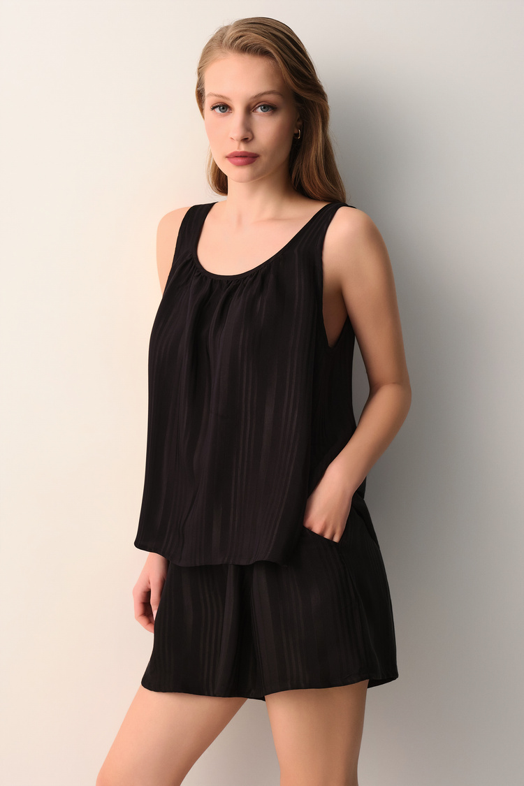Siyah Cream Atlet Şort Pijama Takımı