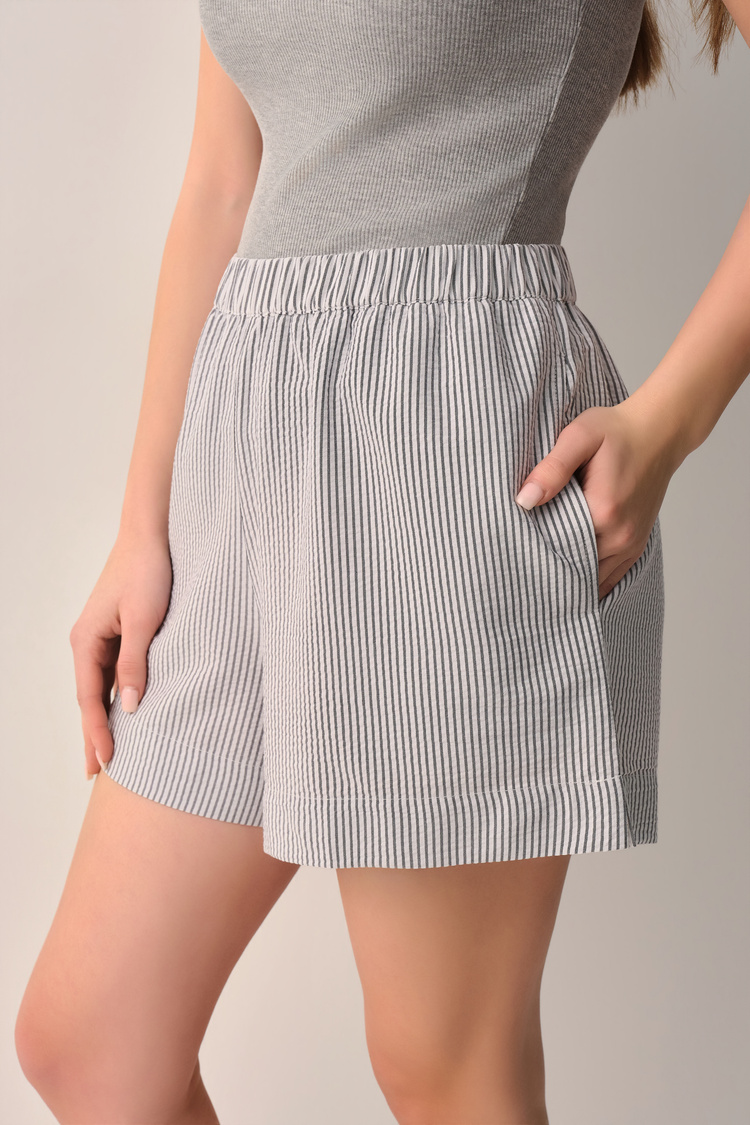 Gri Çizgi Desenli Cool Pamuklu Atlet Şort Pijama Takımı