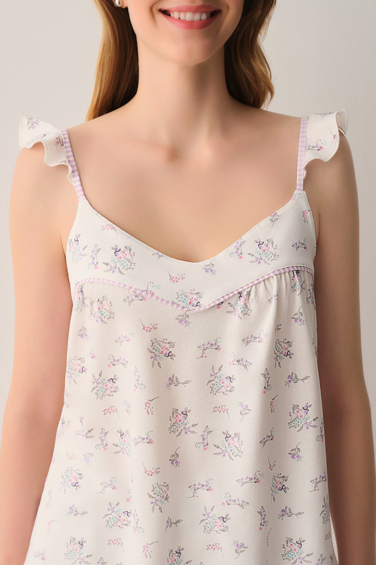 Ekru Desenli Butterfly Pamuklu Atlet Şort Pijama Takımı