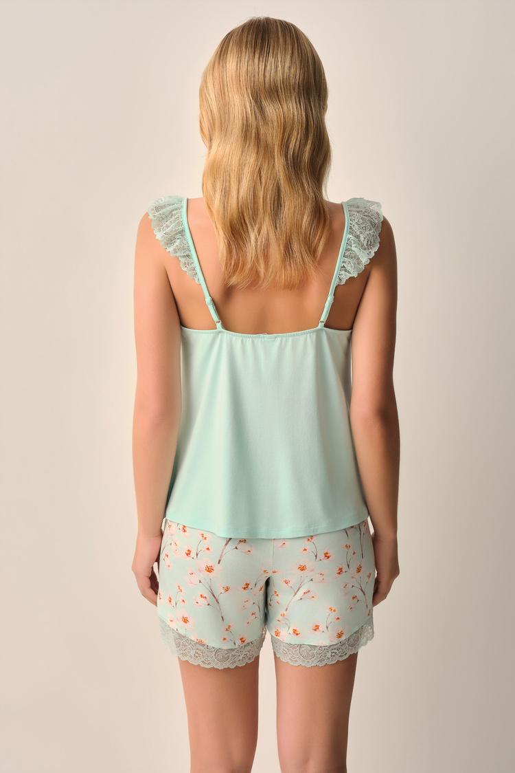 Yeşil Desenli Rayne Atlet Şort Pijama Takımı