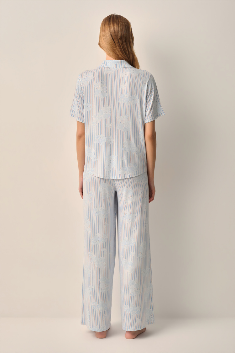 Mavili Lady Gömlek Yaka Pijama Takımı