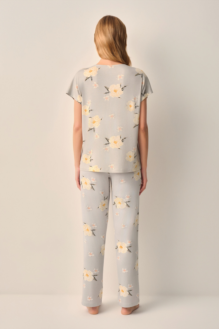 Yeşil Desenli Grace Gömlek Yaka Pijama Takımı