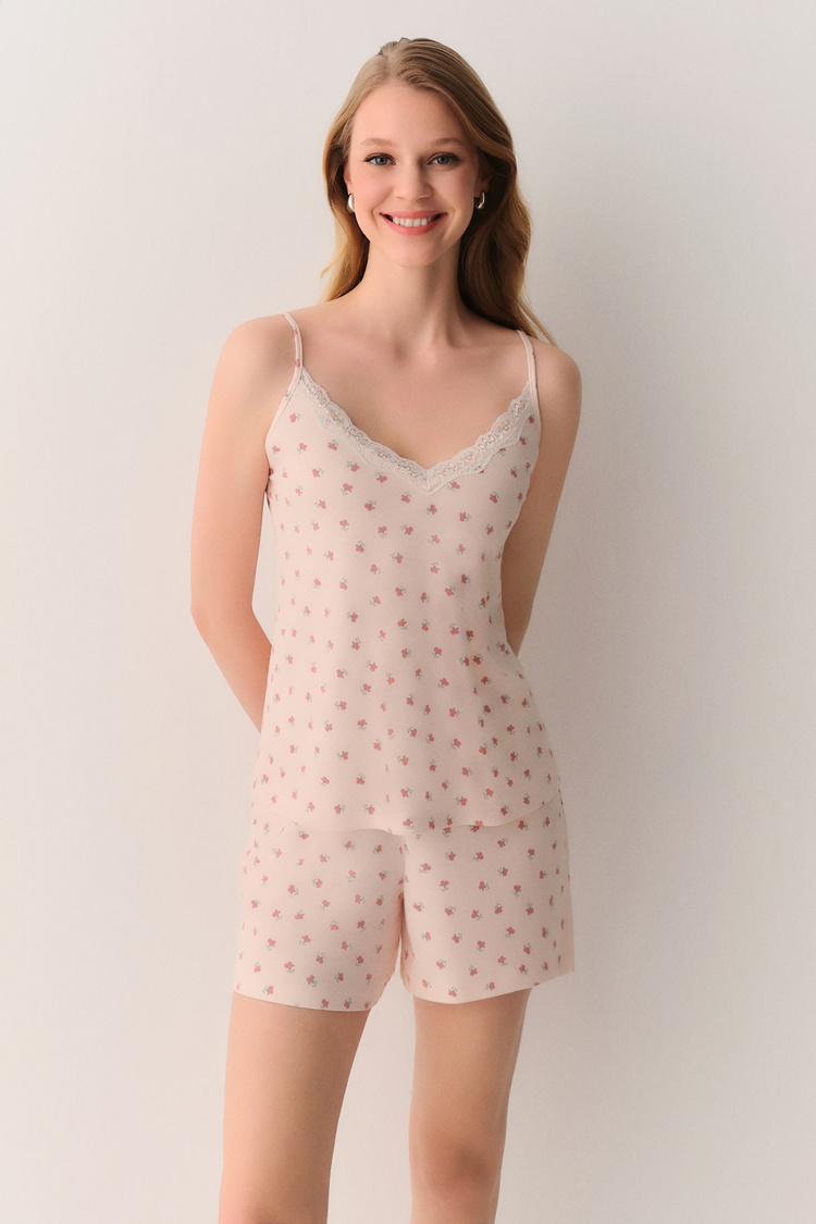 Şeftali Meri Atlet Şort Pijama Takımı