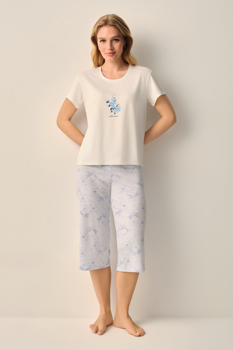 Mavili Rowena Kapri Şort Pijama Takımı