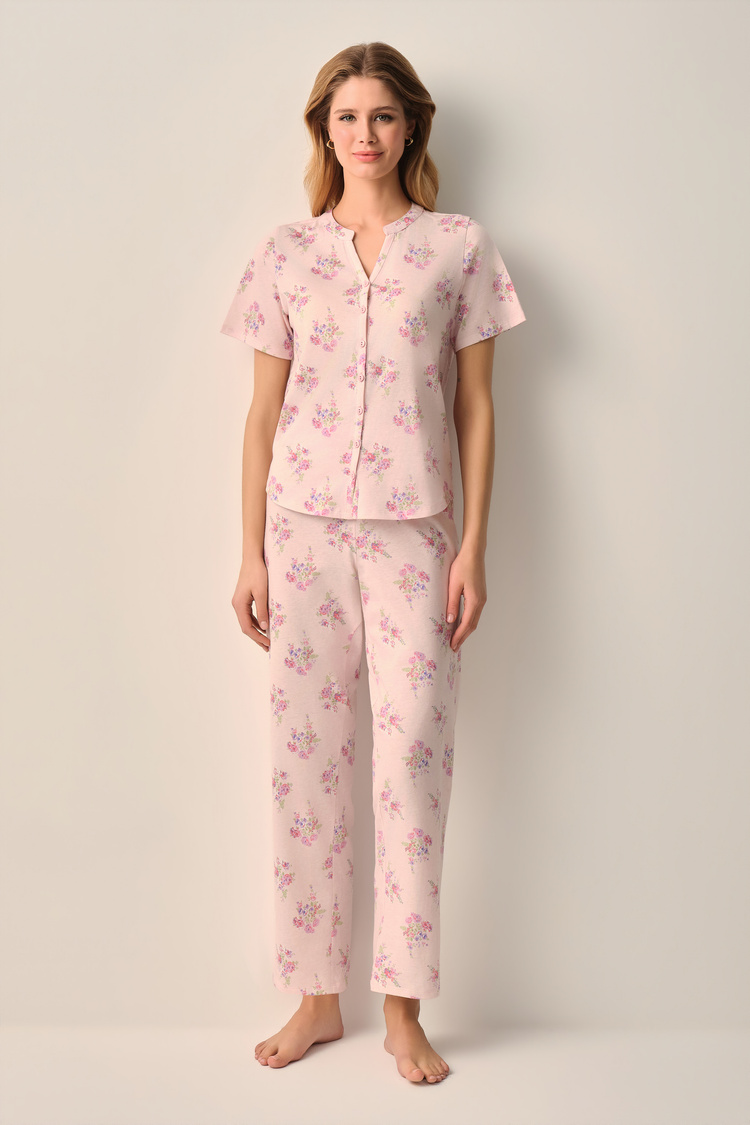 Pembe Alessi Pamuklu Gömlek Yaka Pijama Takımı